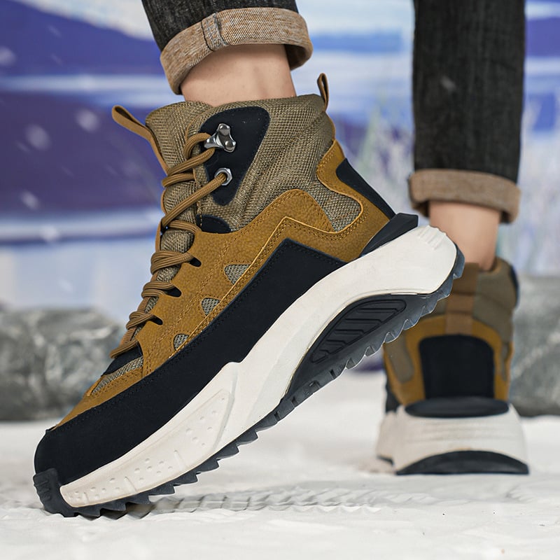 Ανδρικά χειμερινά μποτάκια με υψηλό άνω μέρος, κορδωτά, PU επάνω, καουτσούκ σόλα, στρογγυλή μύτη