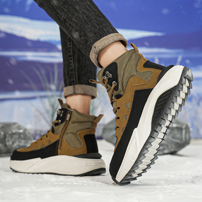 Vīriešu ziemas augsti zābaki ar auklām, PU augšdaļa, gumijas zole, bieza zole