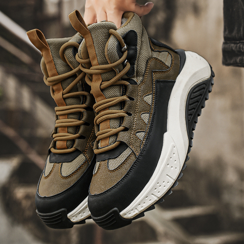 Vīriešu ziemas augsti zābaki ar auklām, PU augšdaļa, gumijas zole, bieza zole