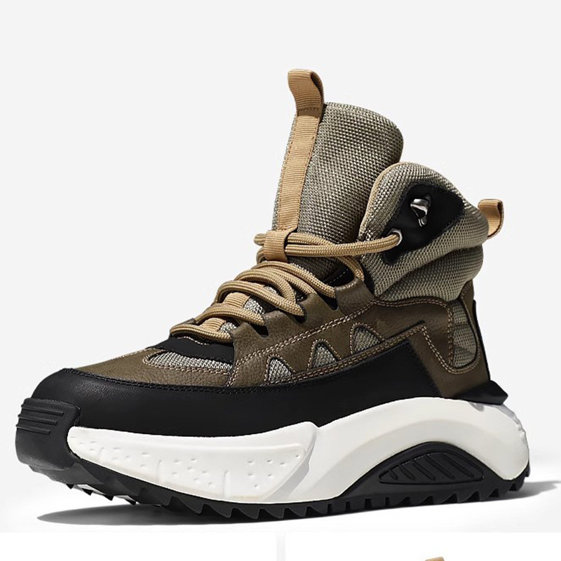 Vīriešu ziemas augsti zābaki ar auklām, PU augšdaļa, gumijas zole, bieza zole