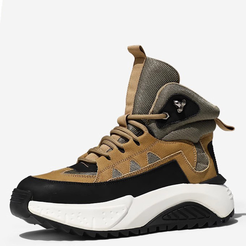 Vīriešu ziemas augsti zābaki ar auklām, PU augšdaļa, gumijas zole, bieza zole