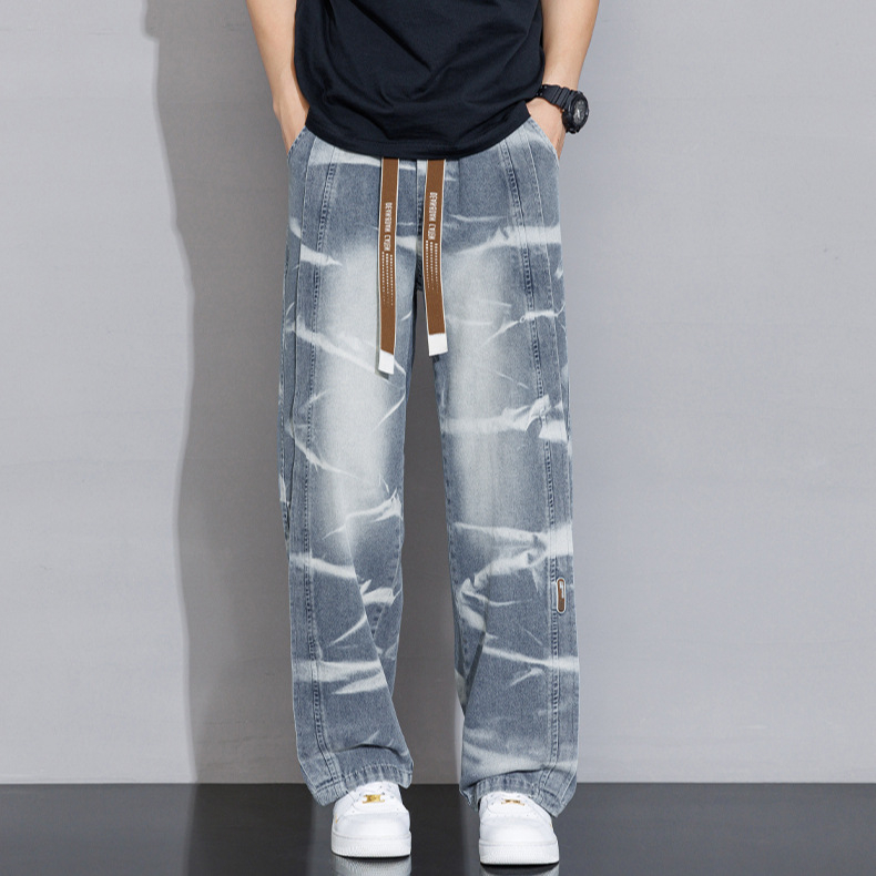 Kamufliažinis įvaizdis su raišteliu – tiesus kirpimas džinsai, 65% medvilnė, žemas juosmuo, užtrauktukas