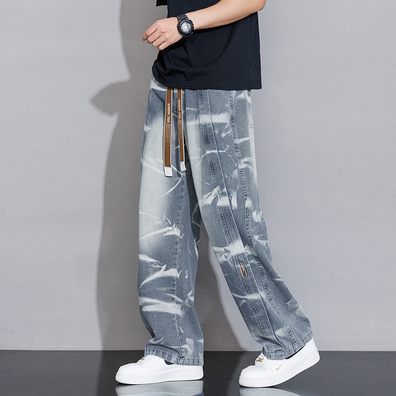 Kamufliažinis įvaizdis su raišteliu – tiesus kirpimas džinsai, 65% medvilnė, žemas juosmuo, užtrauktukas