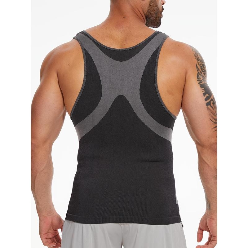 Férfiaknak tervezett kompressziós tanktop, lélegző, rugalmas, csíkos, laza szabású