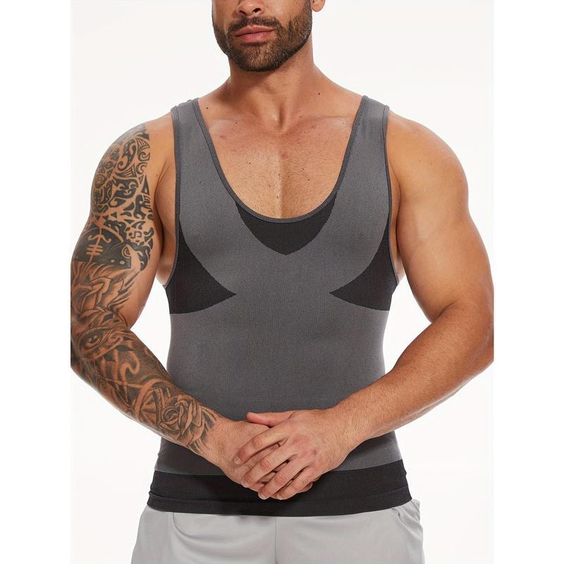 Férfiaknak tervezett kompressziós tanktop, lélegző, rugalmas, csíkos, laza szabású