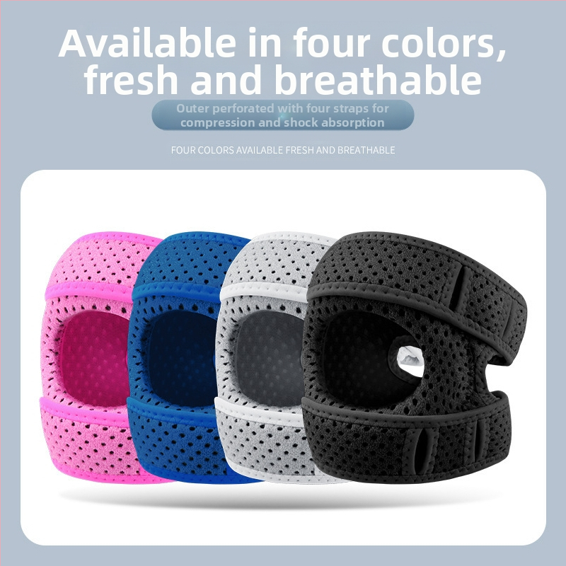 Kolenná ortéza s kompresiou patellárnej a meniskusovej, dýchateľná, unisex, pre beh a fitnes; hlavný materiál: kombinovaný textil; chránená časť: koleno; kategória: kolenné chrániče; použiteľné športy: rôzne športy