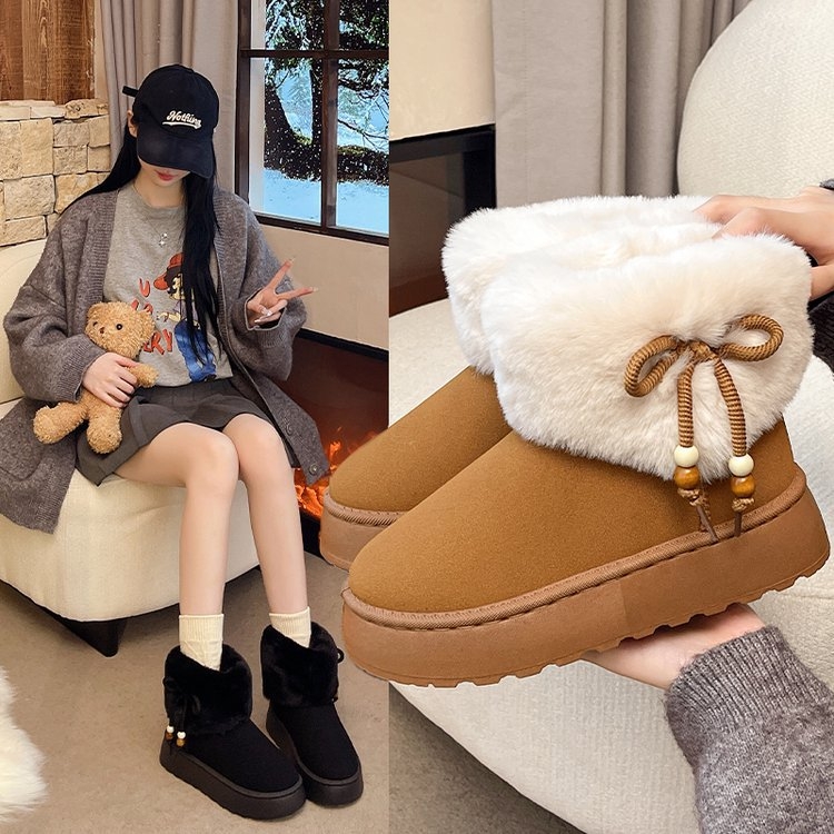 Moteriški žieminiai sniego batai, žemas viršus, apvali nosis, 4 cm kulnas, gumos padas, Slip-On