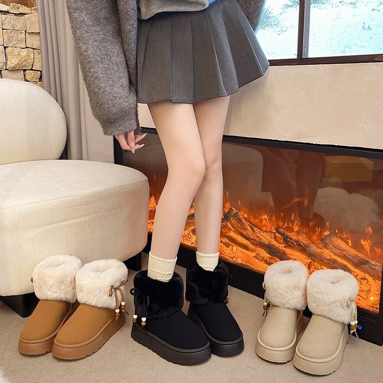 Moteriški žieminiai sniego batai, žemas viršus, apvali nosis, 4 cm kulnas, gumos padas, Slip-On