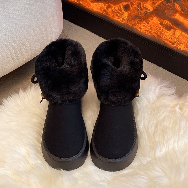 Moteriški žieminiai sniego batai, žemas viršus, apvali nosis, 4 cm kulnas, gumos padas, Slip-On