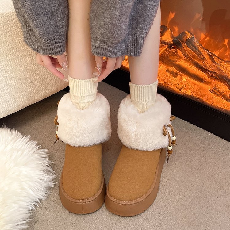 Moteriški žieminiai sniego batai, žemas viršus, apvali nosis, 4 cm kulnas, gumos padas, Slip-On