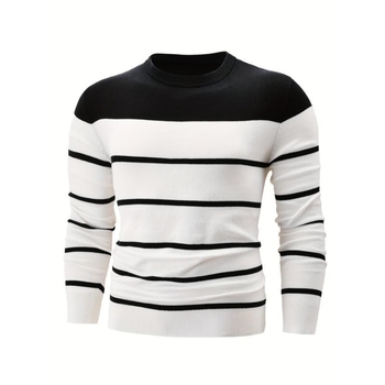 Мъжки плетен пуловер, свободен силует, кръгло деколте, дебел модален плат
