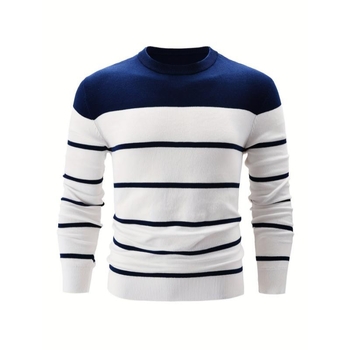 Мъжки плетен пуловер, свободен силует, кръгло деколте, дебел модален плат
