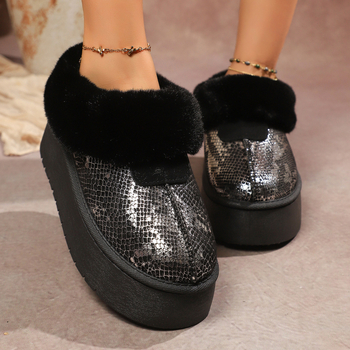 Γυναικείες χιονιού μπότες, κοντό ύψος, επένδυση από τεχνητή γούνα, χωρίς κορδόνια, PU άνω μέρος, καουτσούκ σόλα