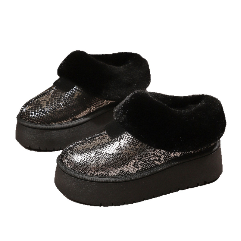 Moteriški žieminiai batai su trumpu viršumi, šilta vidinė apsauga iš dirbtinio kailio, slip-on, PU viršus, guminė pada