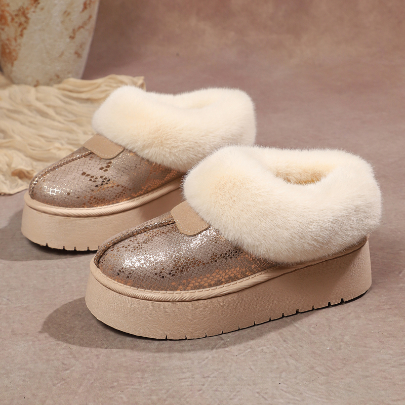 Moteriški žieminiai batai su trumpu viršumi, šilta vidinė apsauga iš dirbtinio kailio, slip-on, PU viršus, guminė pada