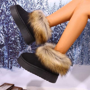 Γυναικείες χειμερινές μπότες με σατέν επάνω μέρος, στρογγυλή μύτη, χοντρό τακούνι, καουτσούκ σόλα, επένδυση από ύφασμα