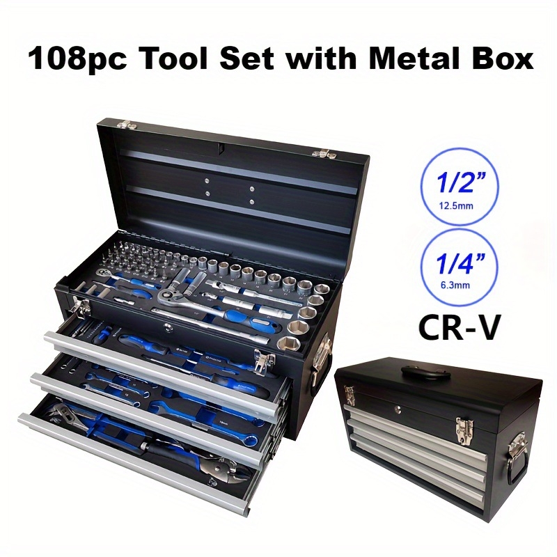 Set portabil de depozitare din oțel, cu mai multe niveluri și sertare