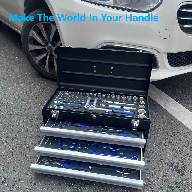 Set portabil de depozitare din oțel, cu mai multe niveluri și sertare