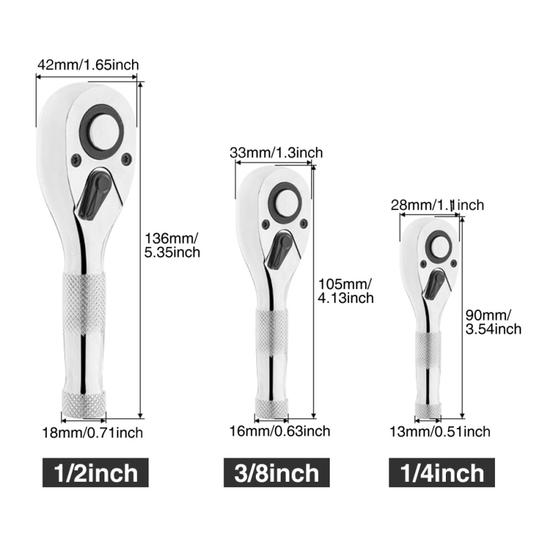 Set de 3 chei mini cu mâner scurt, din oțel crom-vanadiu, acoperire nichel, pentru reparații auto