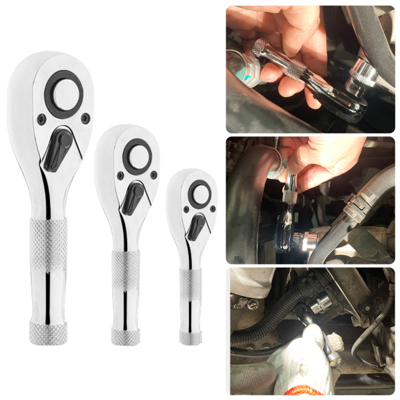 Set de 3 chei mini cu mâner scurt, din oțel crom-vanadiu, acoperire nichel, pentru reparații auto