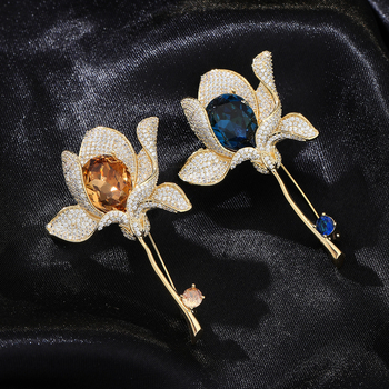 Auksinė gėlių segė moterims su cirkono įlaidais vario pagrinde, Princesės serija