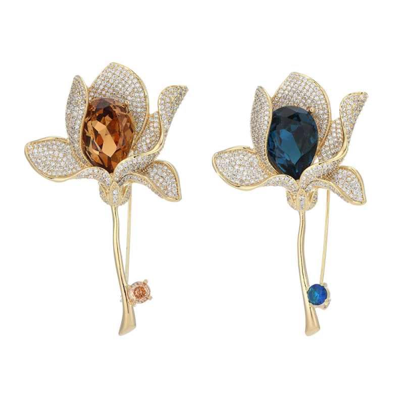 Auksinė gėlių segė moterims su cirkono įlaidais vario pagrinde, Princesės serija