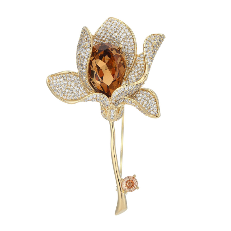 Auksinė gėlių segė moterims su cirkono įlaidais vario pagrinde, Princesės serija