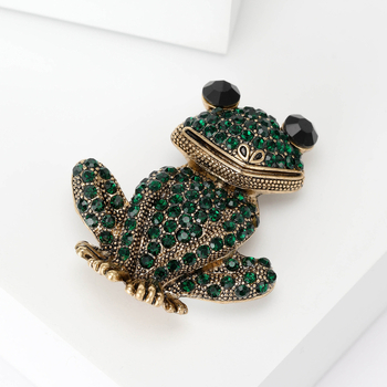 Καρφίτσα 3D βάτραχος από κράμα με διαμάντια, ζωική σειρά, γυναικείο στυλ