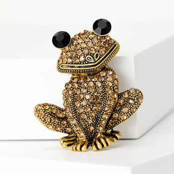 Καρφίτσα 3D βάτραχος από κράμα με διαμάντια, ζωική σειρά, γυναικείο στυλ
