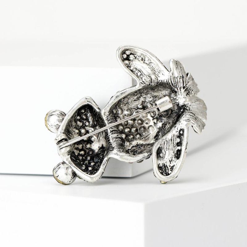 Broșă 3D în formă de broască, din aliaj, cu diamante, seria Animal, pentru femei