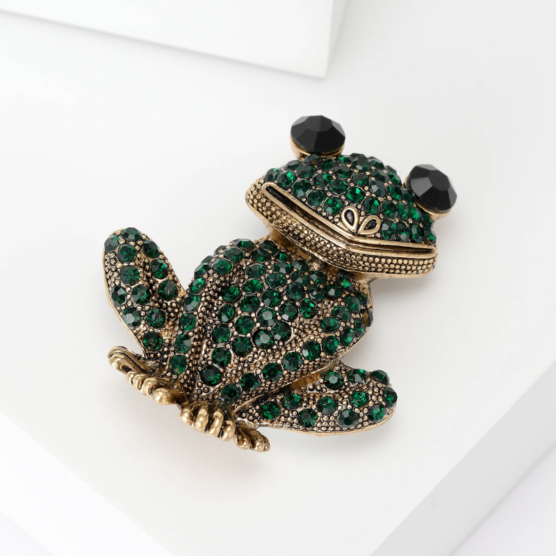 Broșă 3D în formă de broască, din aliaj, cu diamante, seria Animal, pentru femei
