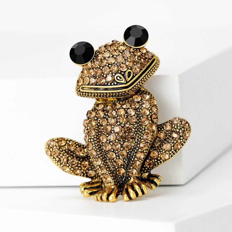 Broșă 3D în formă de broască, din aliaj, cu diamante, seria Animal, pentru femei