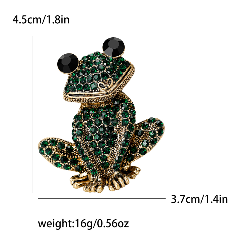 Broșă 3D în formă de broască, din aliaj, cu diamante, seria Animal, pentru femei