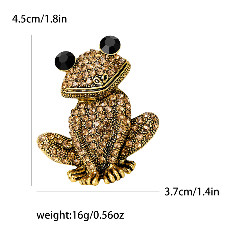 Broșă 3D în formă de broască, din aliaj, cu diamante, seria Animal, pentru femei