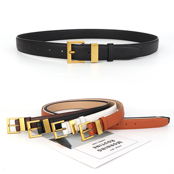 Γυναικεία ζώνη PU δέρματος με τετράγωνη αγκράφα από κράμα, πλάτος 2-4 εκ, στυλ: επιχειρηματικό, ευέλικτο, μινιμαλιστικό