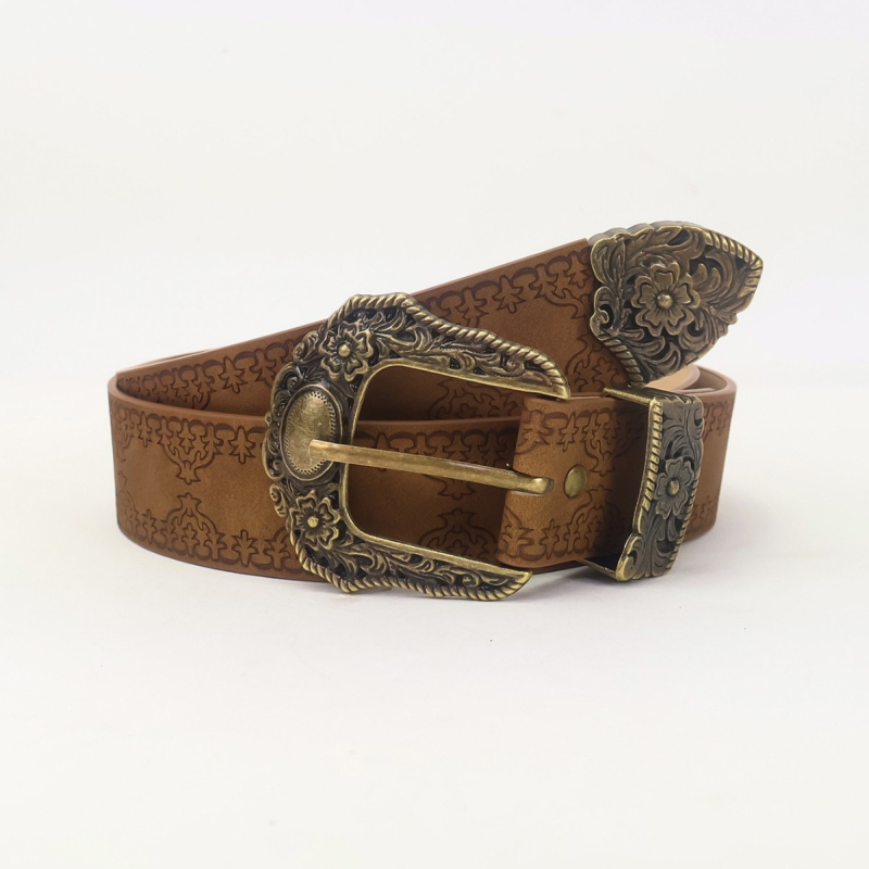 PU odinis diržas su lydinio sagtimi ir adata užsegimu – meninis vintage bohemiškas etninis stilius, elektroplakavimo danga (Pavasaris 2025)