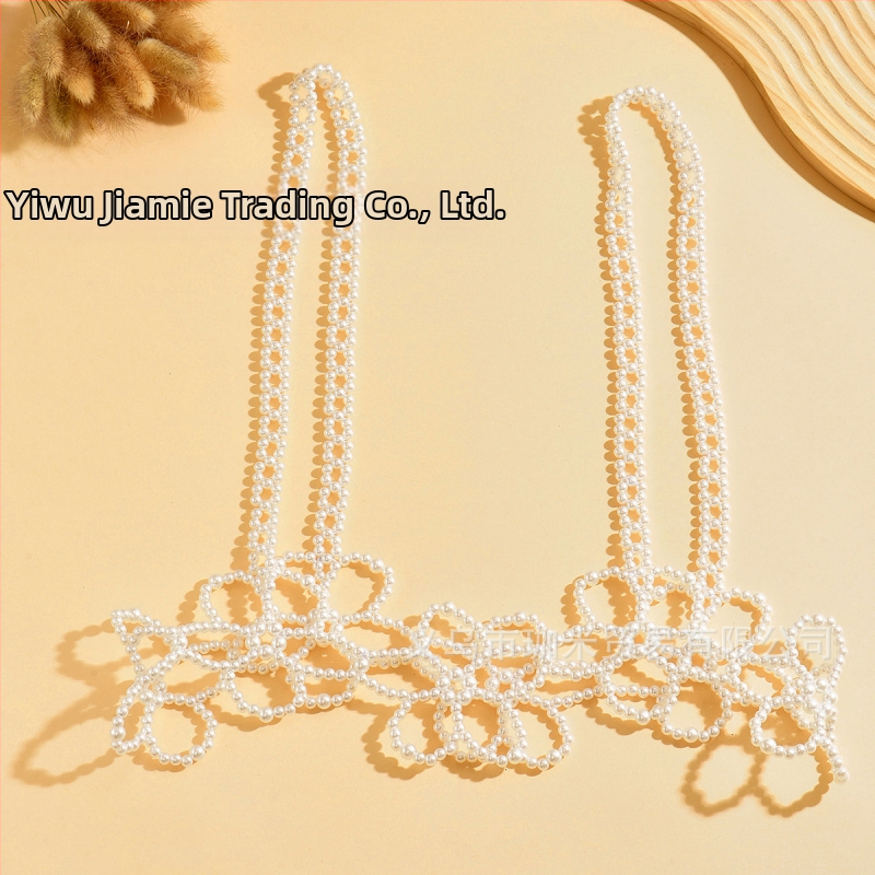 Ručne tkaný ramenný popruh s doplnkom v páse a dutými korálkami vo forme kvetov (Jar 2025)