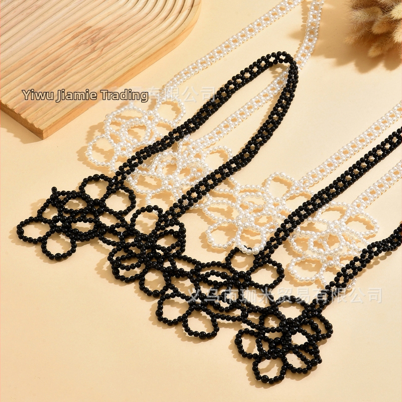 Bretele cusute manual, accesoriu talie și șir de mărgele în formă de flori goale (Primăvara 2025)