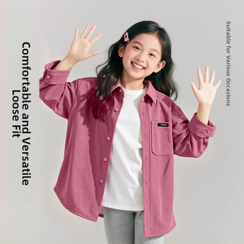 Κοριτσίστικο Corduroy πουκάμισο-ζακέτα με μακριά μανίκια, Turn-down γιακά, πολυεστερική ύφανση, Κορεατικό στυλ, άνοιξη-φθινόπωρο
