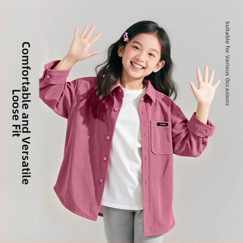 Детска риза Corduroy с дълги ръкави, Turn-down яка, полиестрова тъкан, корейски стил, пролетно-есенен сезон