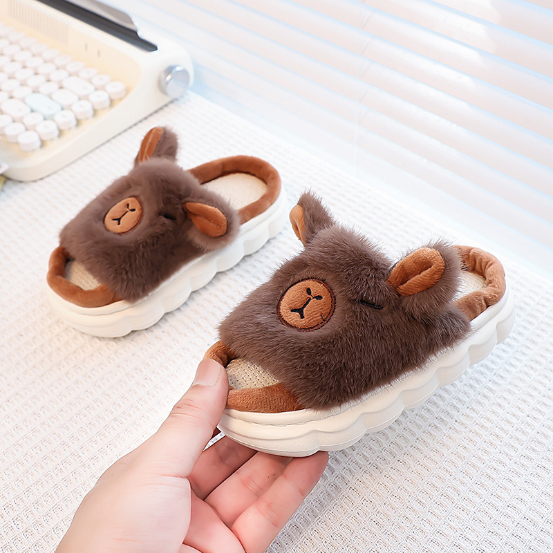 Vaikų šlepetės su animaciniu raštu, viršus iš medvilnės, padas iš PVC, žiemai, unisex