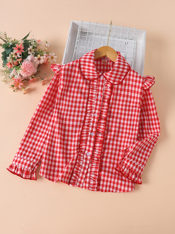 Cămașă pentru fete, în carouri, mânecă lungă, 100% poliester, guler clasic, primăvară și toamnă