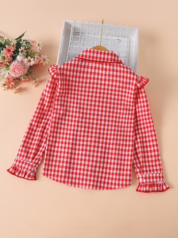 Cămașă pentru fete, în carouri, mânecă lungă, 100% poliester, guler clasic, primăvară și toamnă