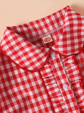 Cămașă pentru fete, în carouri, mânecă lungă, 100% poliester, guler clasic, primăvară și toamnă