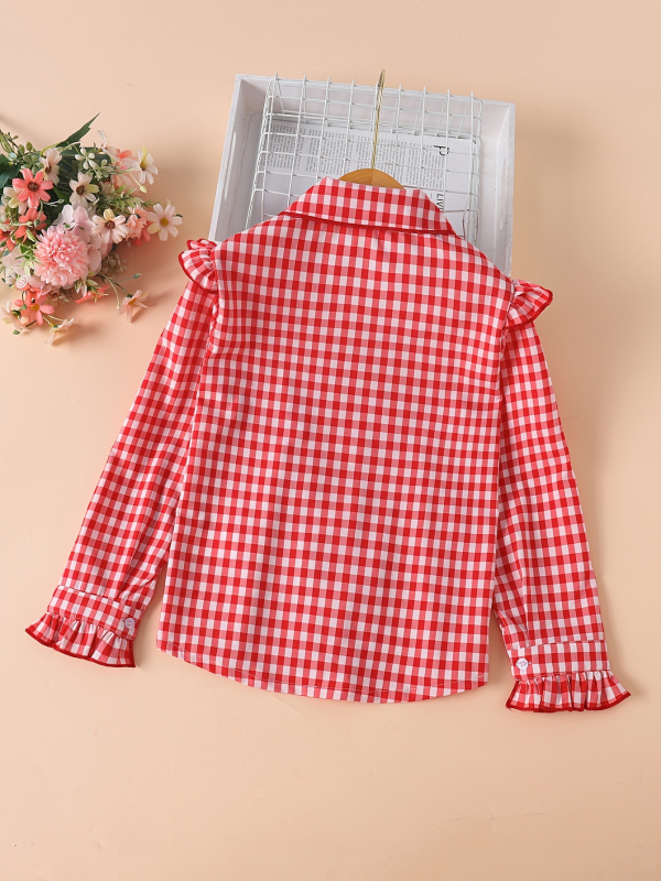 Cămașă pentru fete, în carouri, mânecă lungă, 100% poliester, guler clasic, primăvară și toamnă