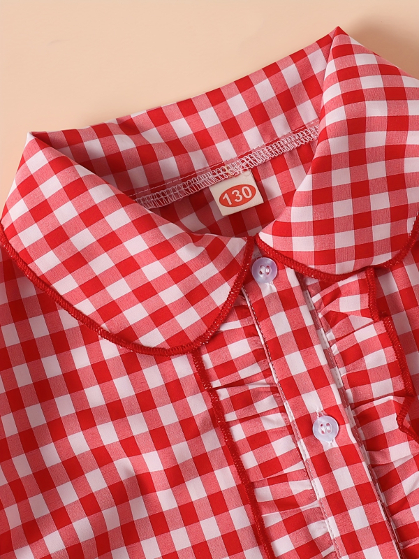 Cămașă pentru fete, în carouri, mânecă lungă, 100% poliester, guler clasic, primăvară și toamnă