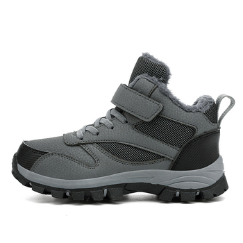 Παιδικά υπαίθρια βαμβακερά παπούτσια με φλίς, πάνω μέρος συνθετικό δέρμα, σχέδιο ρίγες, σόλα TPR, κλείσιμο Velcro