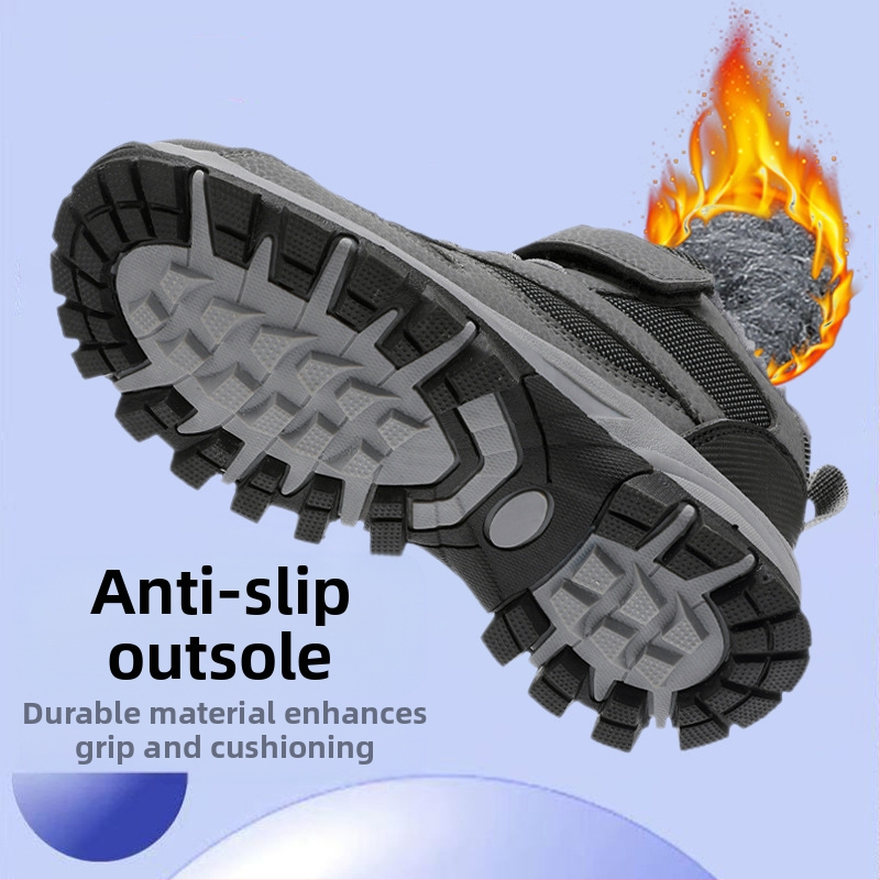 Παιδικά υπαίθρια βαμβακερά παπούτσια με φλίς, πάνω μέρος συνθετικό δέρμα, σχέδιο ρίγες, σόλα TPR, κλείσιμο Velcro