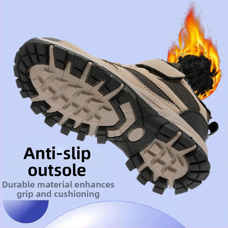 Παιδικά υπαίθρια βαμβακερά παπούτσια με φλίς, πάνω μέρος συνθετικό δέρμα, σχέδιο ρίγες, σόλα TPR, κλείσιμο Velcro