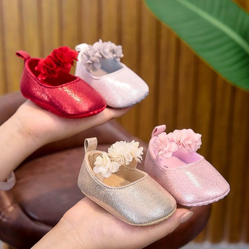 Pantofi pentru copii mici – fete, 12–36 luni, stil prințesă, partea superioară din bumbac respirant, închidere elastică, primăvară-toamnă